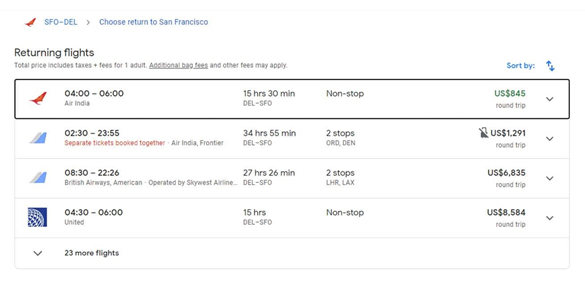 Google Departure Flight