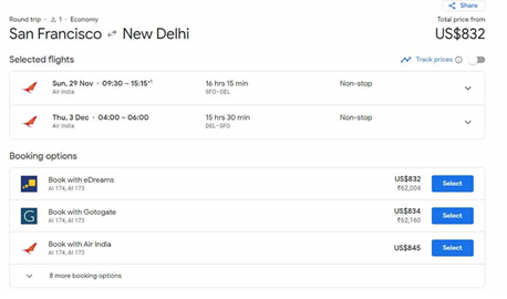 Google Return Flight